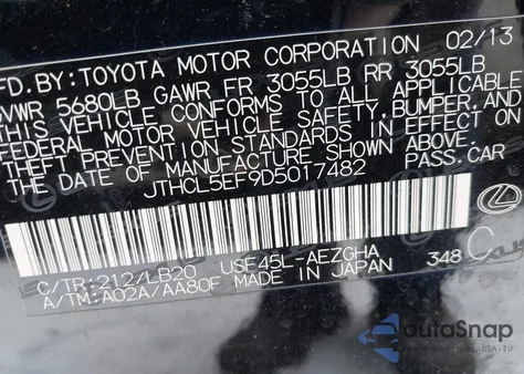 2013 Lexus Ls 460 from USA, damaged, VIN JTHCL5EF9D5017482